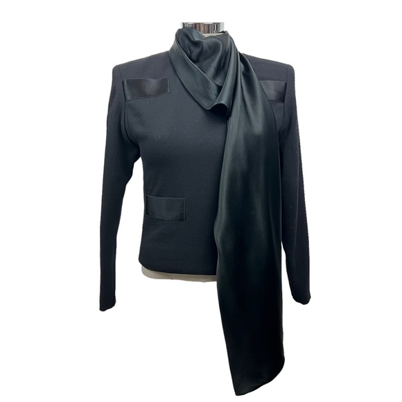 Rare Vtg 60s James Galanos Avant Garde Skirt Set Black Satin Neck Drape Sz 0 - Picture 6 of 10